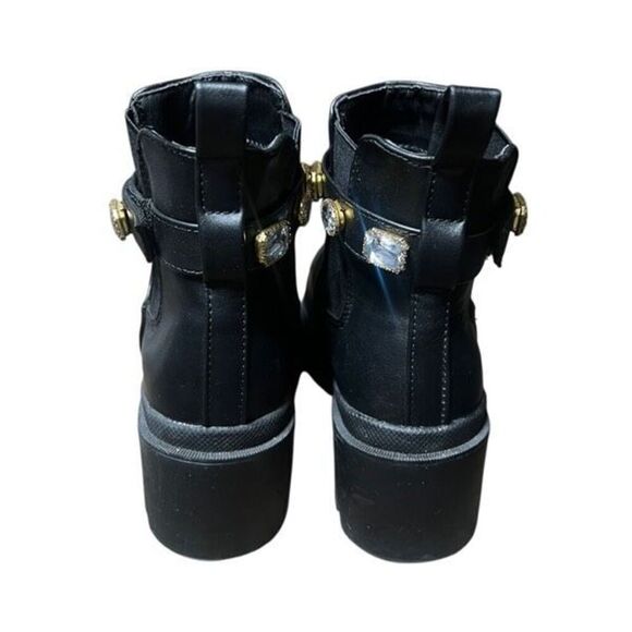 Nicole Miller Black Chelsey Ankle Boots Chunky Sole and Embellished Strap 6.5 - Picture 5 of 6